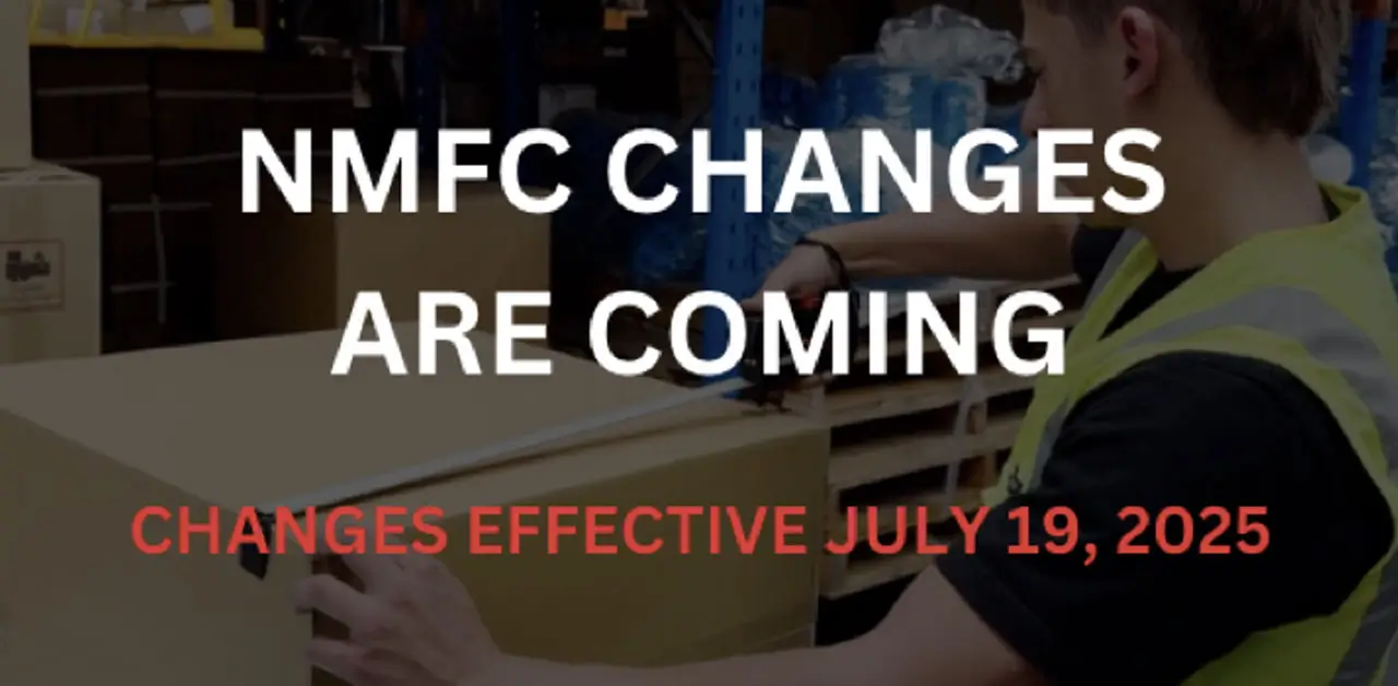 Announcement Graphic Stating Nmfc Changes Are Coming With A Bold Font And A Background Of Abstract Shapes